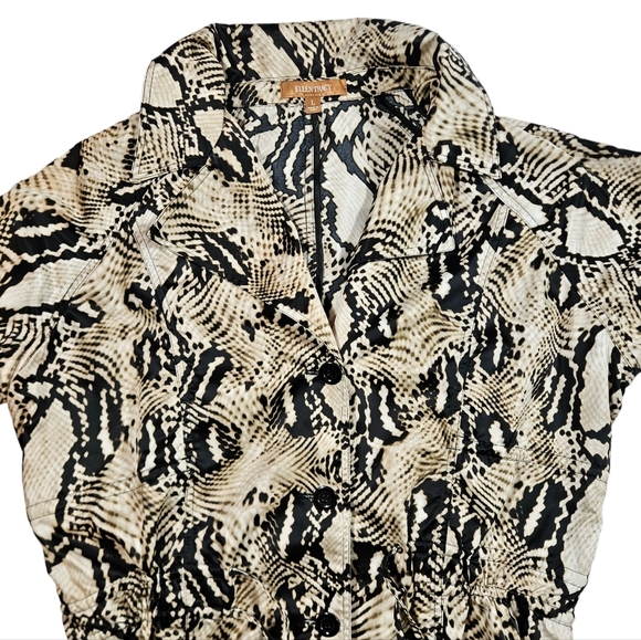 Ellen Tracy Anima Print Lightweight Jacket Sz L Roll-Tab Sleeve Cinch Waist Coat - Picture 8 of 15